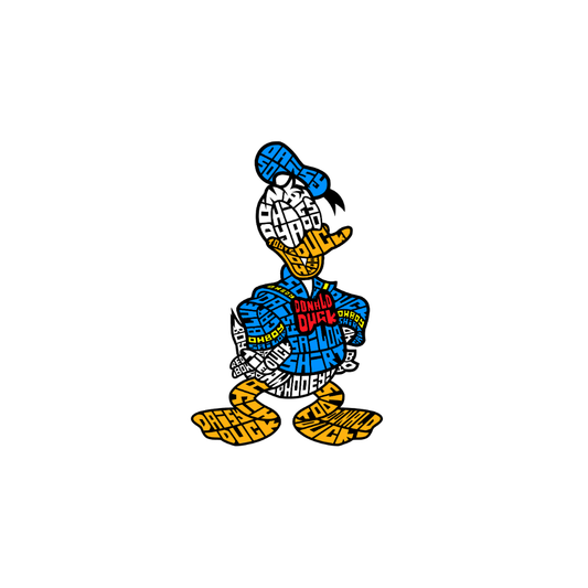 Áo thun hình chú vịt Donald Duck thiết kế typography từ các từ khóa như “DONALD”, “DUCK”, “GRUMPY”, “SHORT TEMPER”.