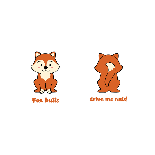 Two cartoon foxes with humorous text on a white background