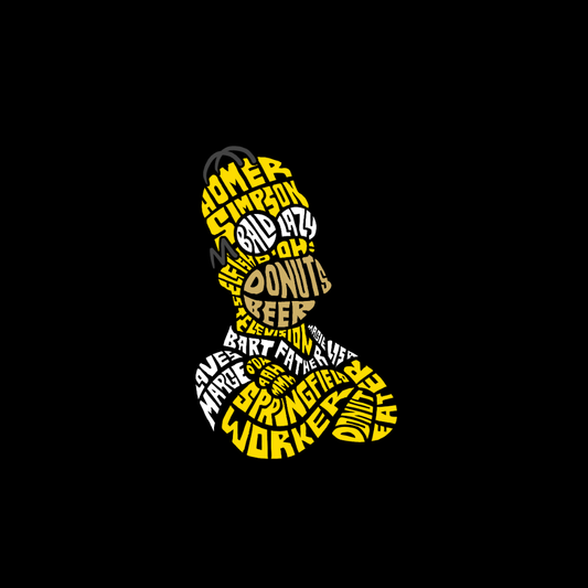 Áo thun in hình Homer Simpson tạo hình từ chữ – màu vàng, độc đáo, nổi bật cá tính vui nhộn.