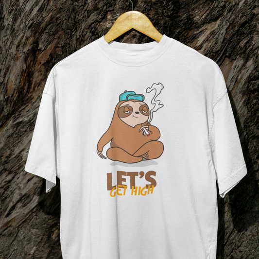 hình chú lười đội mũ, hút thuốc và dòng chữ Let’s Get High