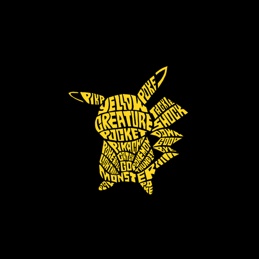 Áo thun hình Pikachu tạo thành từ chữ như “PIKACHU”, “POKEMON”, “POCKET MONSTER”, “SHOCK”, “GOD”, “THUNDER”, “YELLOW”...