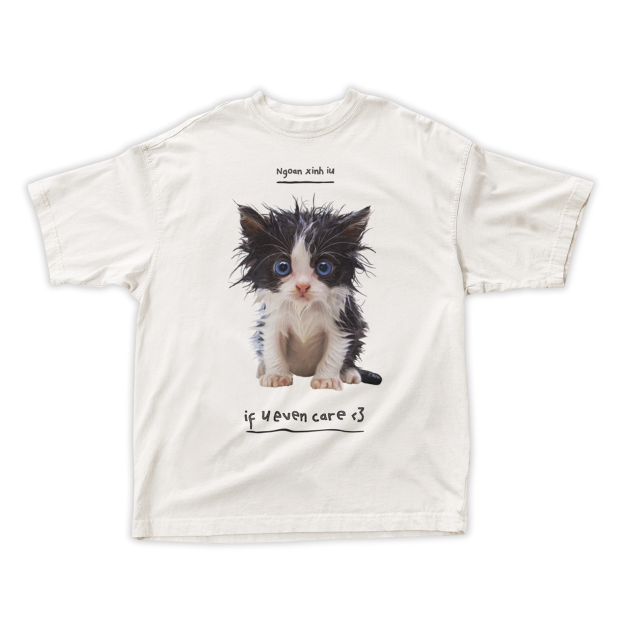 Áo Thun OVERSIZE Mèo Ướt Cute Siêu Đáng Yêu | Tự Thêm Slogan Vui Nhộn