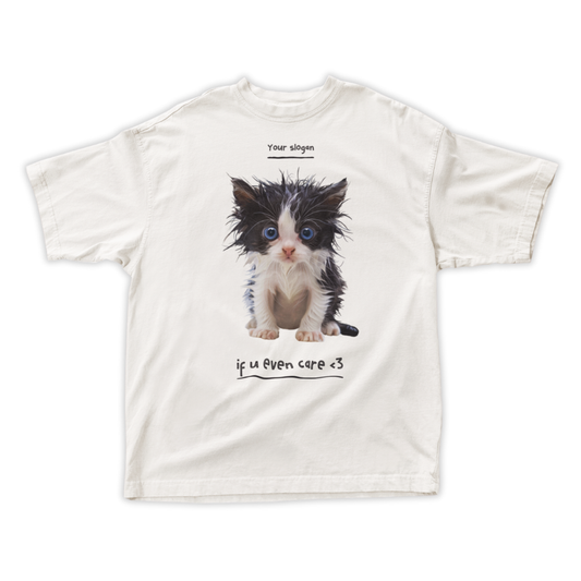 Áo Thun OVERSIZE Mèo Ướt Cute Siêu Đáng Yêu | Tự Thêm Slogan Vui Nhộn