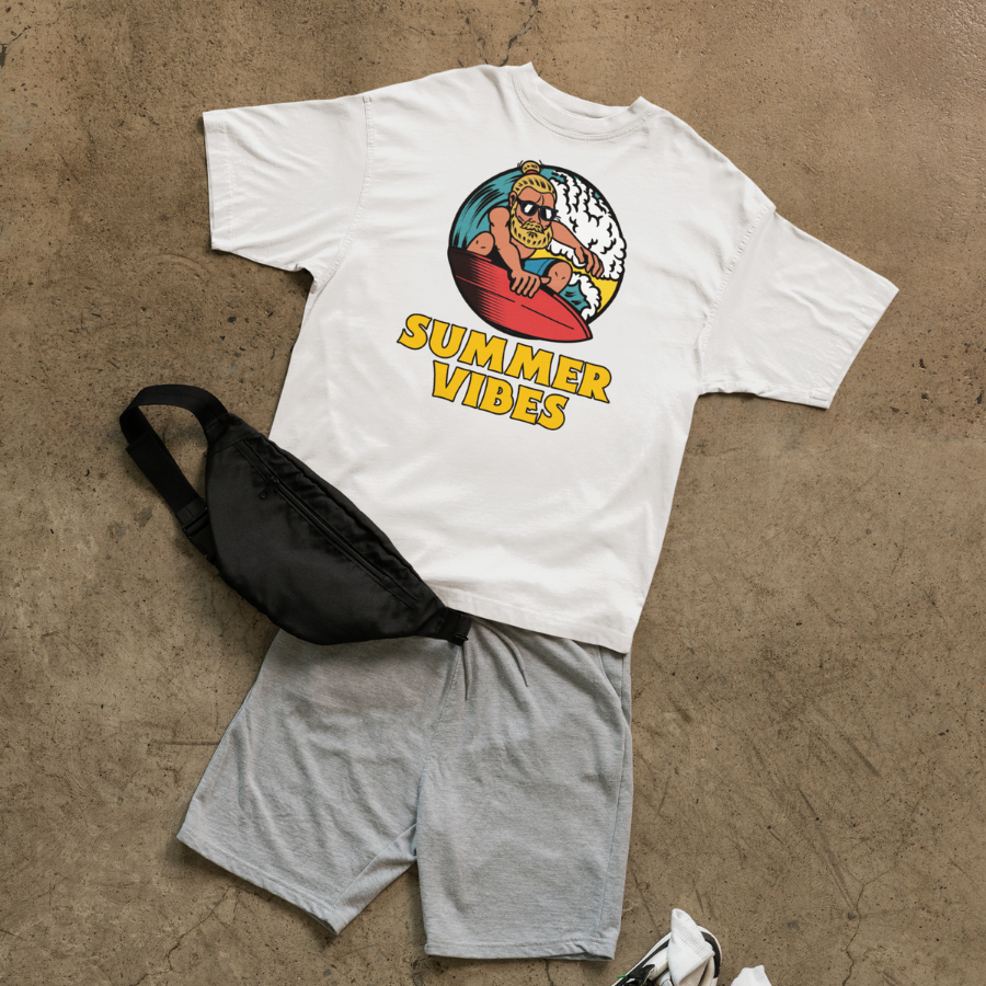 Áo thun Summer Vibes in hình surfer – form unisex, mặc đi biển phong cách mùa hè 2