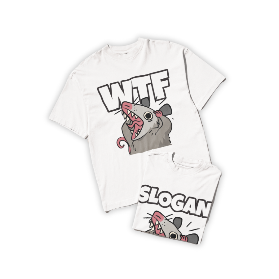 Áo thun trắng in hình chuột opossum gào thét kèm slogan lớn