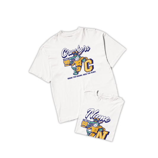 Áo thun mascot cá sấu varsity – thiết kế tùy chỉnh đầy đủ