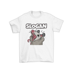 Áo thun trắng in hình chuột opossum gào thét kèm slogan lớn 5