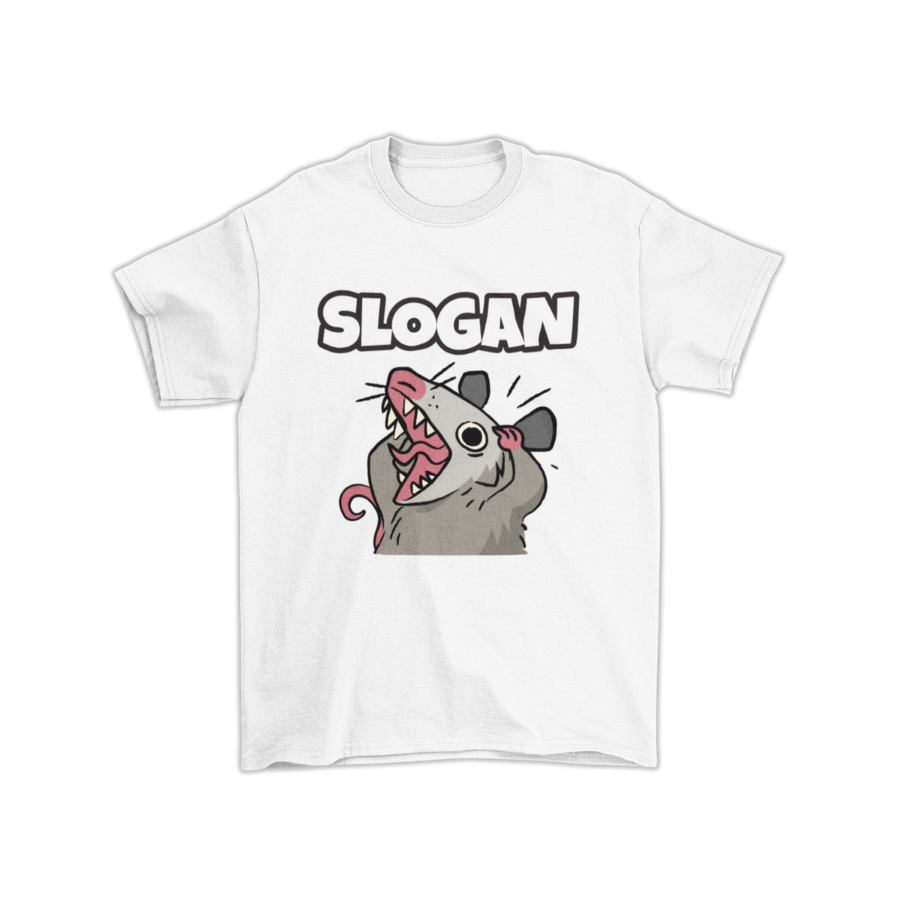 Áo thun trắng in hình chuột opossum gào thét kèm slogan lớn 5