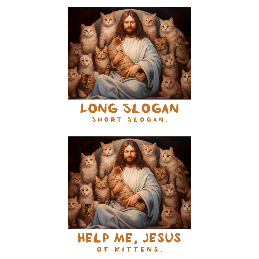 Áo thun trắng in hình Jesus bồng mèo với slogan hài hước 1