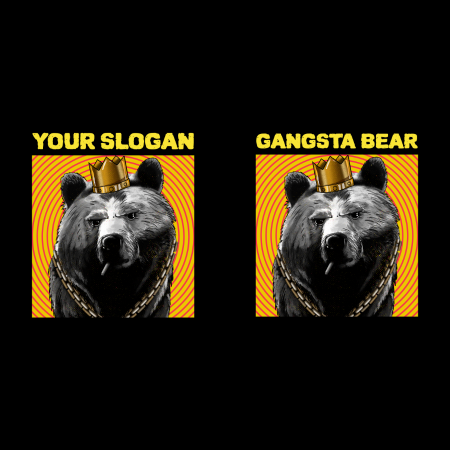 Áo thun gấu ngầu đeo dây chuyền và vương miện – slogan tùy chỉnh. Gangsta bear graphic t-shirt – bold streetwear style
