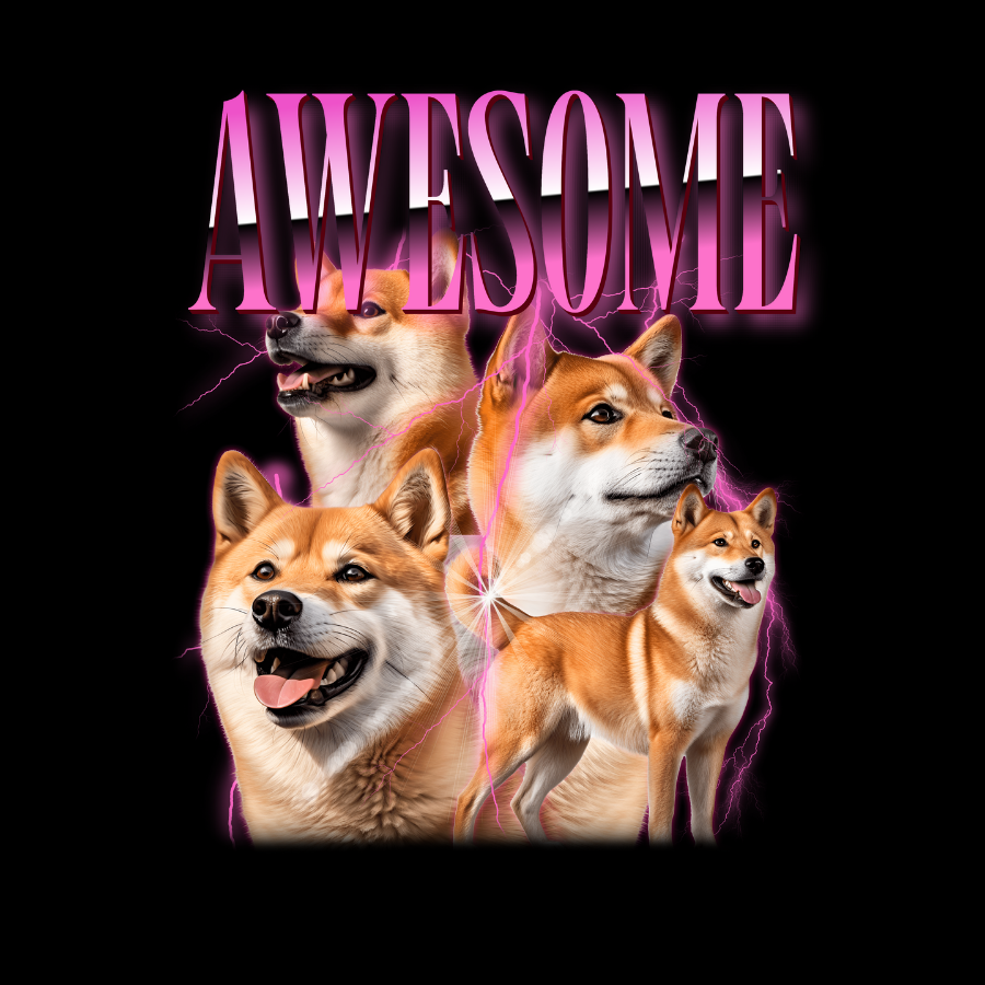 Áo thun Shiba Inu awesome, in hình chó Shiba dễ thương với hiệu ứng chữ neon, slogan cá nhân hóa.