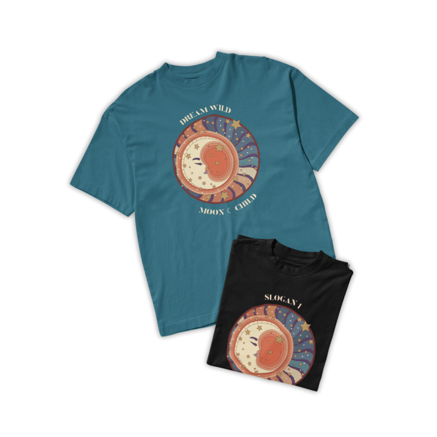 Áo thun vũ trụ retro hình trăng sao – slogan Dream Wild Moon Child