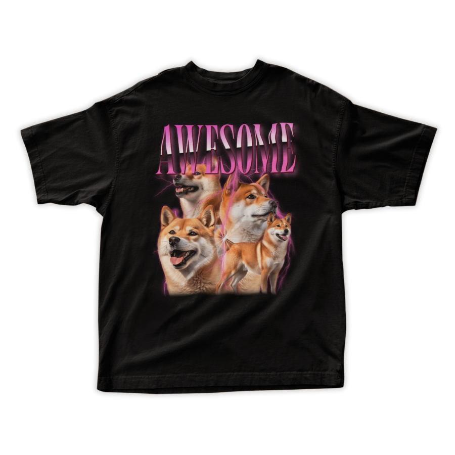 Áo thun Shiba Inu awesome, in hình chó Shiba dễ thương với hiệu ứng chữ neon, slogan cá nhân hóa.