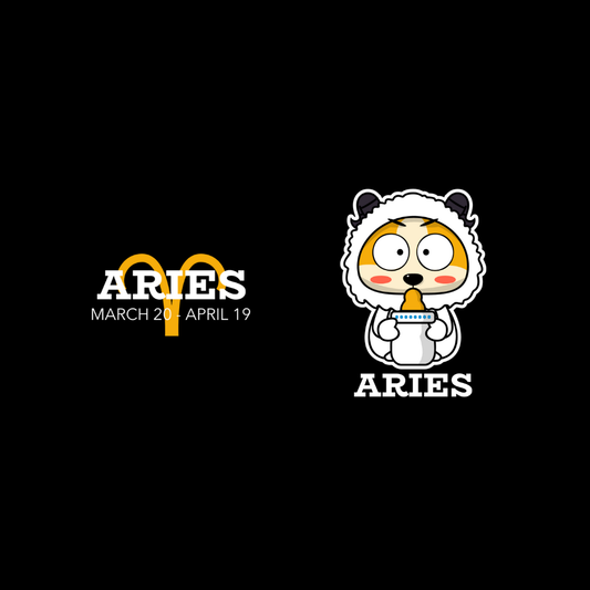 Aries zodiac sign with a cartoon character on a black background