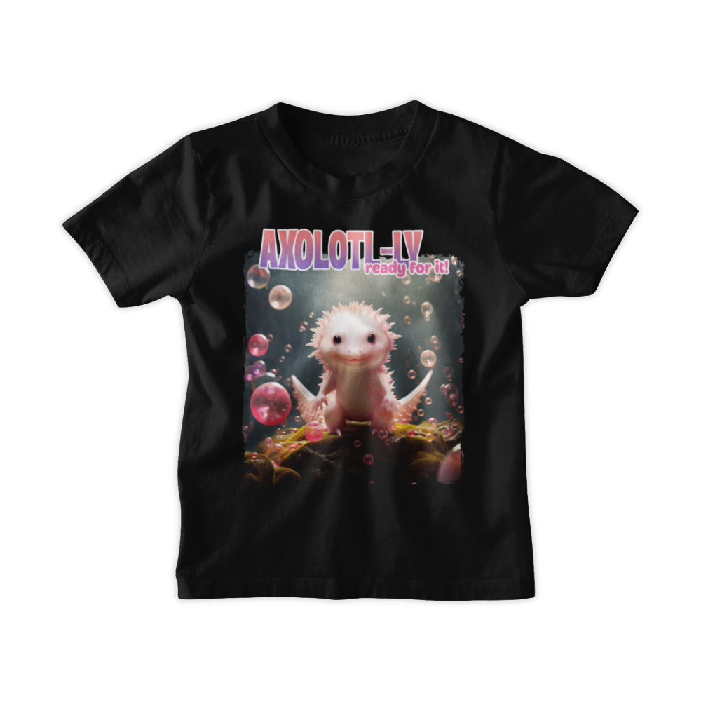 Áo thun đen in hình axolotl hồng cute cùng dòng chữ "Axolotl-ly ready for it!"