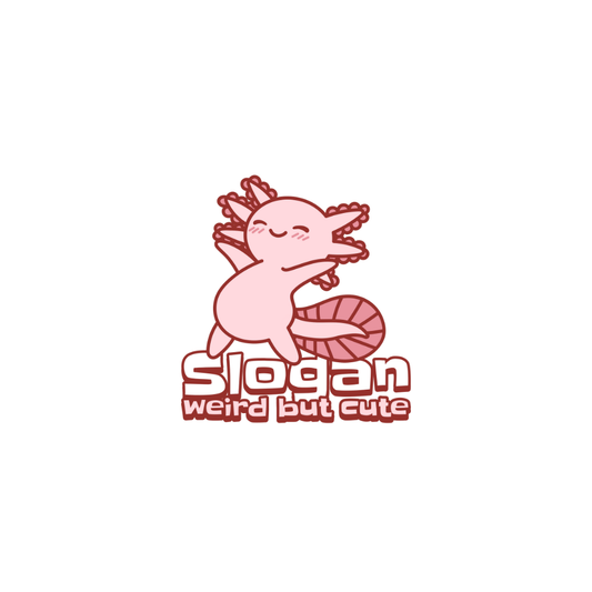 Áo thun trắng in axolotl hồng cute với slogan "Weird but cute"