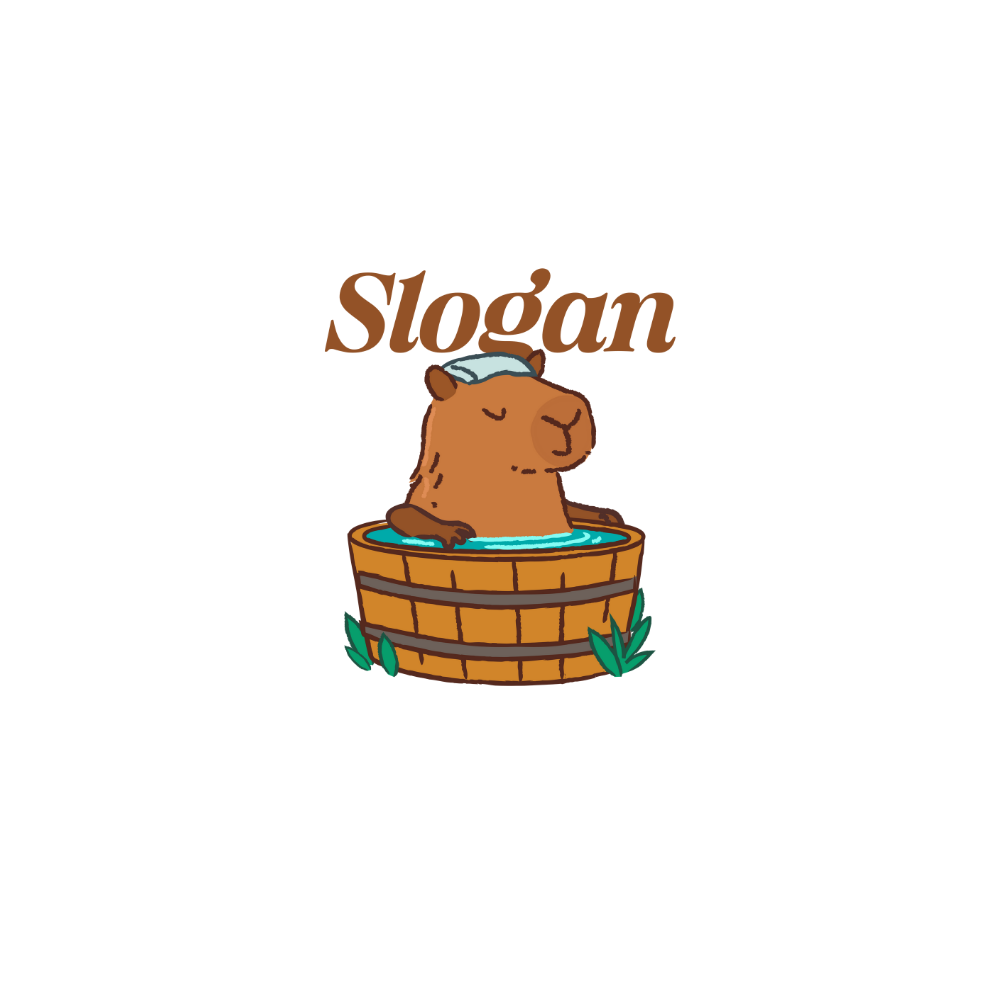 Cartoon beaver in a hot tub with 'Slogan' text on a white background