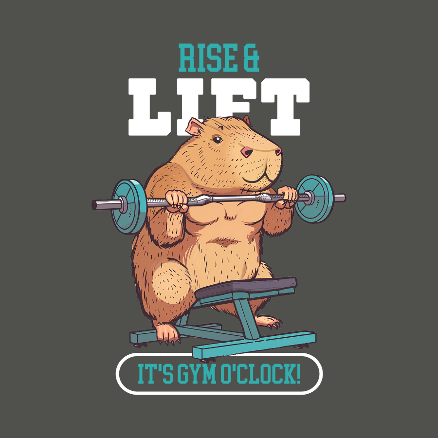 Áo thun Capybara tập gym, in hình Capybara đang nâng tạ, thiết kế slogan tùy chỉnh hài hước.