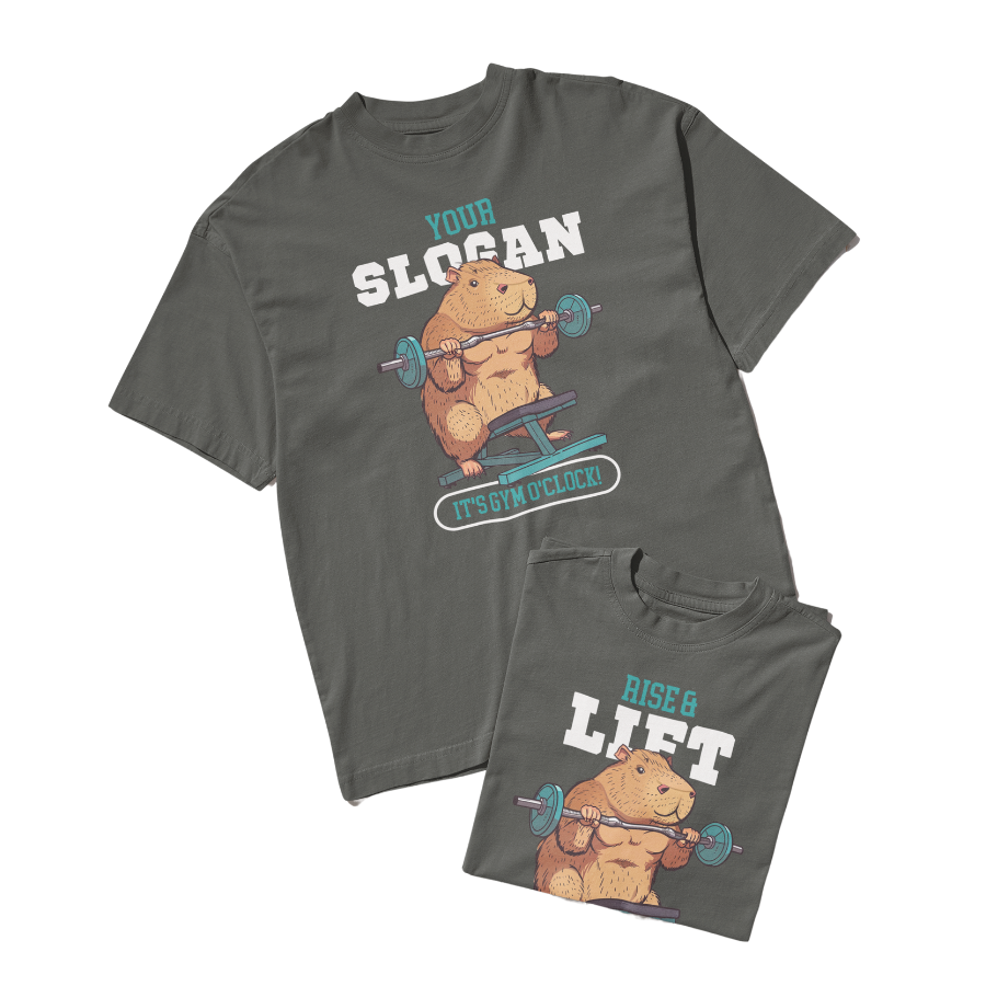 Áo thun Capybara tập gym, in hình Capybara đang nâng tạ, thiết kế slogan tùy chỉnh hài hước.