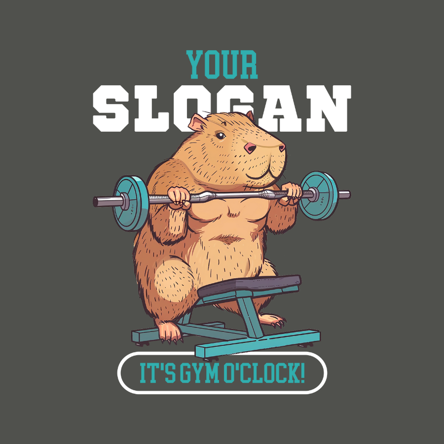 Áo thun Capybara tập gym, in hình Capybara đang nâng tạ, thiết kế slogan tùy chỉnh hài hước.