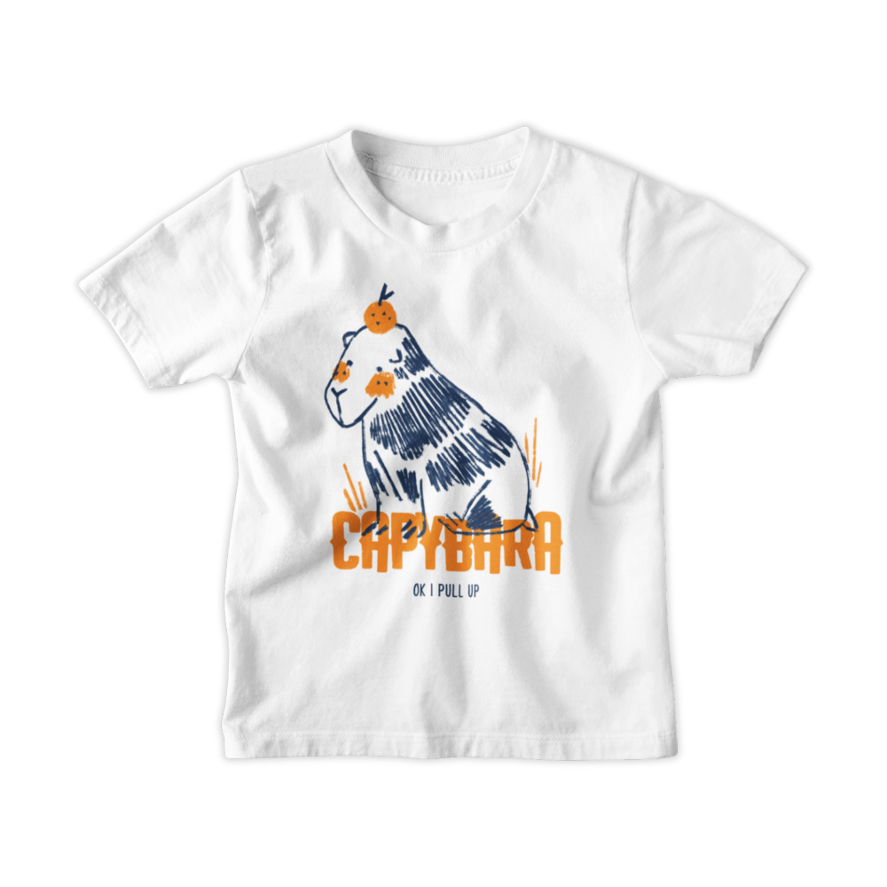 capybara dễ thương với cam trên đầu, dòng chữ OK I pull up
