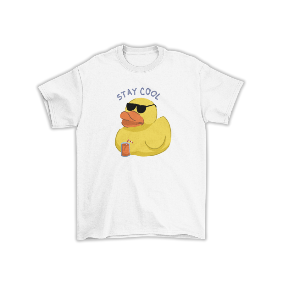 Áo thun hình vịt kính đen – slogan Stay Cool