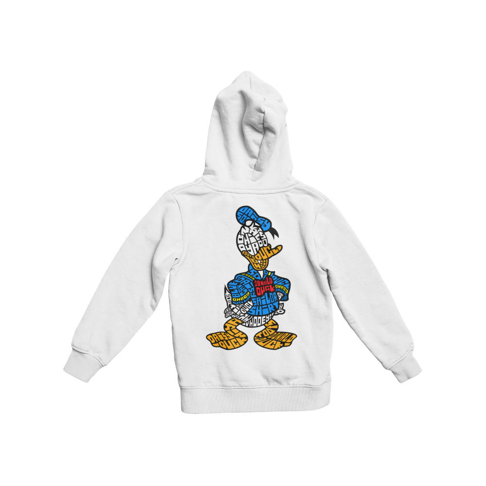 Áo thun hình chú vịt Donald Duck thiết kế typography từ các từ khóa như “DONALD”, “DUCK”, “GRUMPY”, “SHORT TEMPER”.