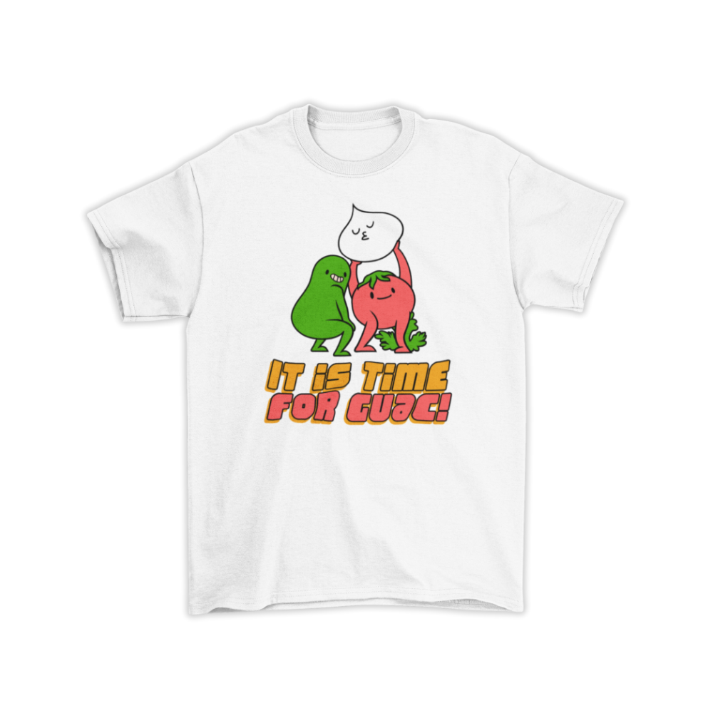 White t-shirt with cartoon characters and text 'It is time for cuddles' on a white background