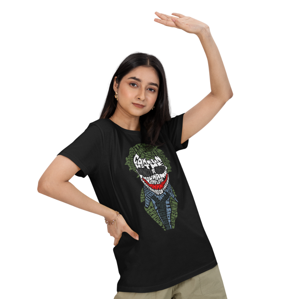 Áo thun Joker typography ấn tượng, dành cho những tâm hồn nổi loạn, khác biệt. Phong cách tối, chất, đầy ẩn ý.