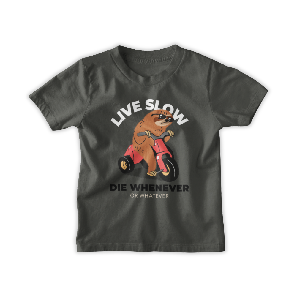 Chiếc áo đậm chất hài hước với hình chú lười cưỡi xe máy kèm slogan “Live Slow – Die Whenever”. Chất chơi, cá tính, dành riêng cho hội sống chậm mà chill chất!