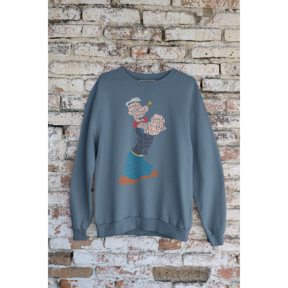 Áo thun hình Popeye tạo hình bằng chữ, phong cách typography sáng tạo, màu sắc nổi bật