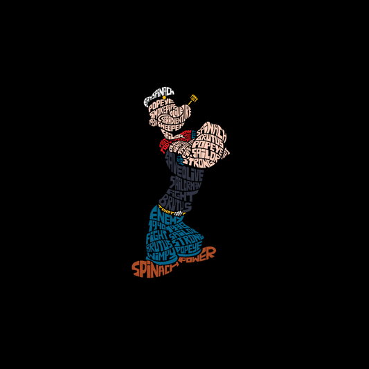 Áo thun hình Popeye tạo hình bằng chữ, phong cách typography sáng tạo, màu sắc nổi bật