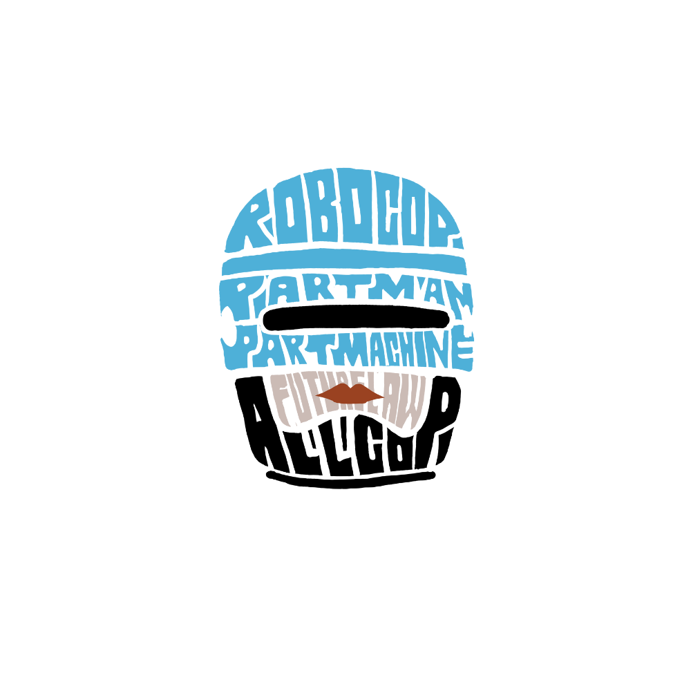 Mẫu áo Robocop thiết kế typography tạo hình đầu, phối màu xanh đen hiện đại