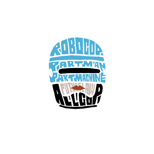 Mẫu áo Robocop thiết kế typography tạo hình đầu, phối màu xanh đen hiện đại