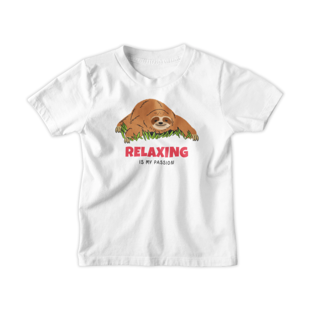 hình chú lười nằm nghỉ và dòng chữ “Relaxing is my Passion”
