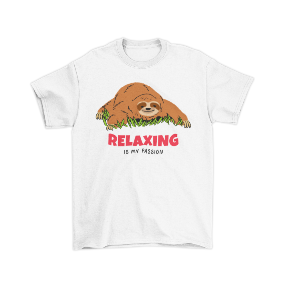hình chú lười nằm nghỉ và dòng chữ “Relaxing is my Passion”