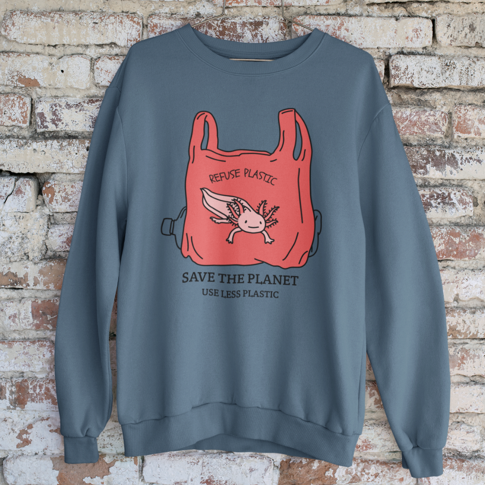 Áo thun, hoodie, sweater in hình túi nilon đỏ kèm thông điệp “Save The Planet – Use Less Plastic”