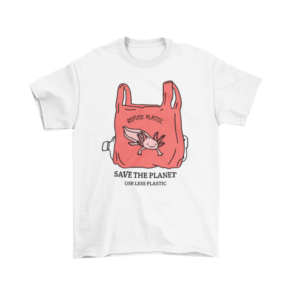 Áo thun, hoodie, sweater in hình túi nilon đỏ kèm thông điệp “Save The Planet – Use Less Plastic”