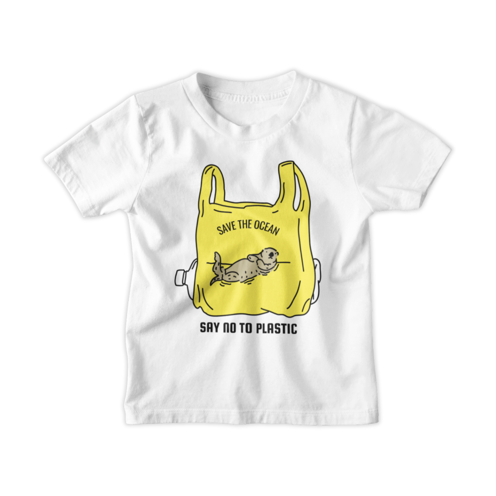 Áo thun, hoodie, sweater in hình hải cẩu mắc kẹt trong túi nilon vàng kèm chữ “Say No To Plastic – Save The Ocean”