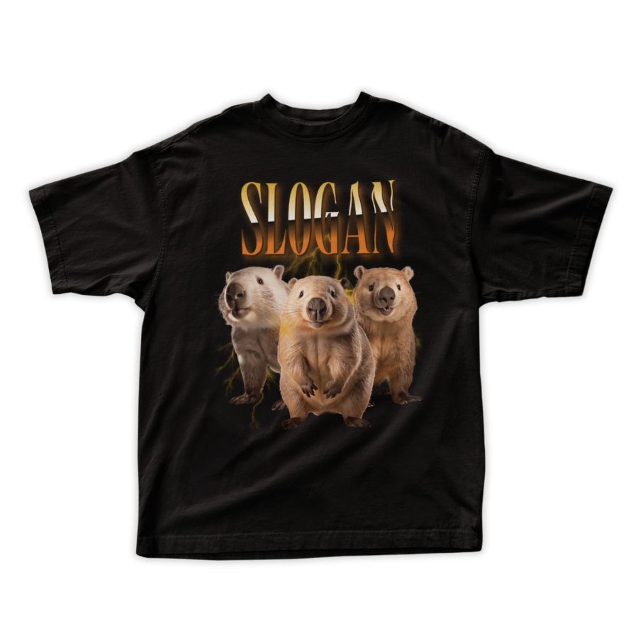Áo thun wombat cá tính, hình ba chú wombat với hiệu ứng chữ Homies, tự thiết kế slogan hài hước.