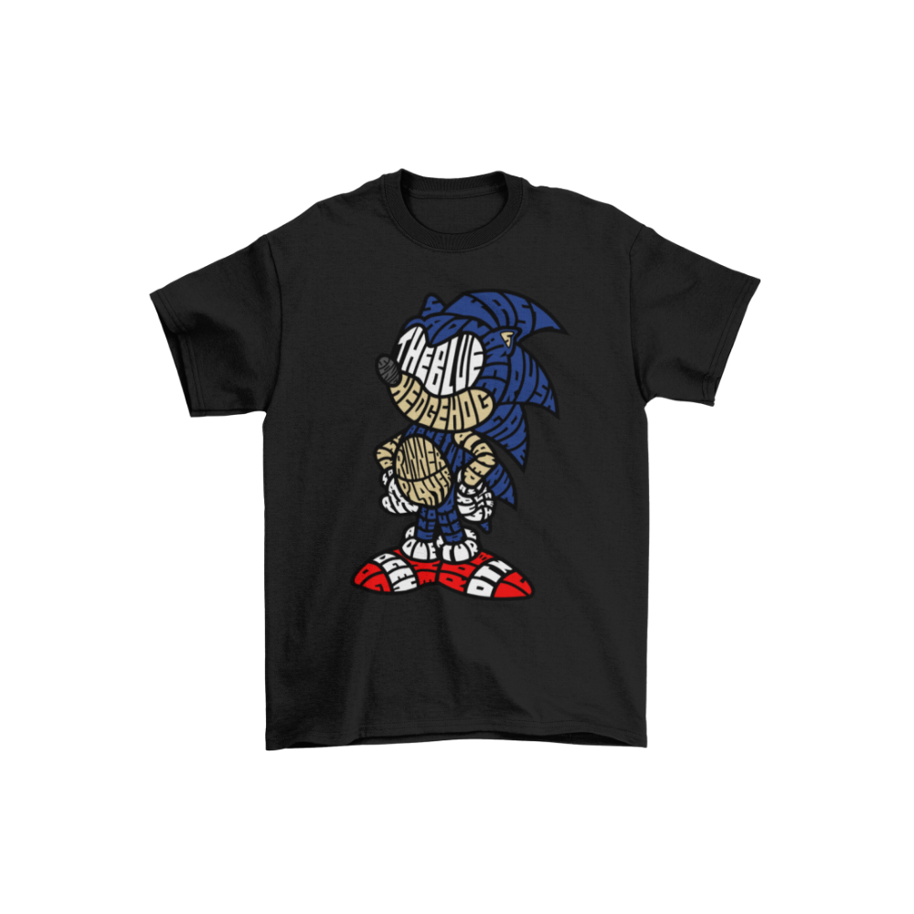 Áo thun in hình Sonic the Hedgehog bằng typography xanh đỏ trắng đầy cá tính