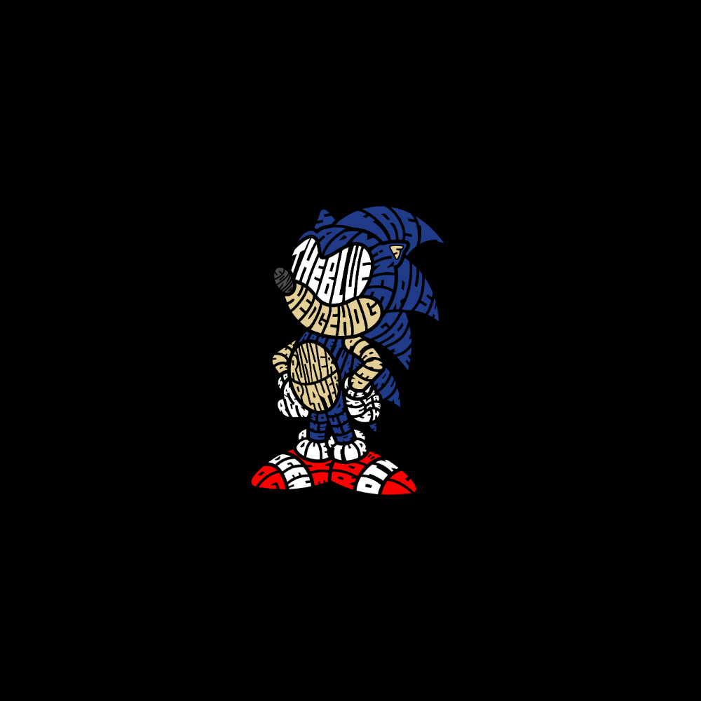 Áo thun in hình Sonic the Hedgehog bằng typography xanh đỏ trắng đầy cá tính