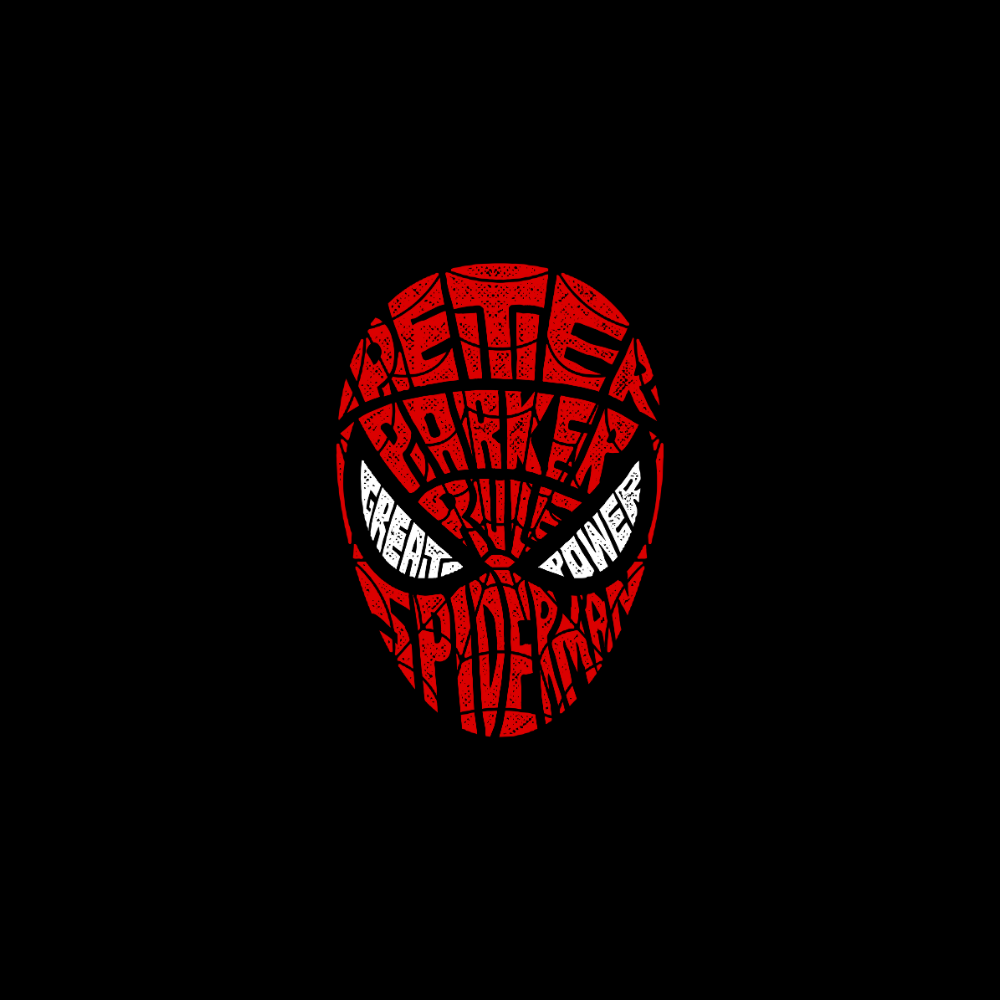 Áo thun in hình mặt nạ Spider-Man typography màu đỏ trắng đen độc đáo, nổi bật giữa nền đen
