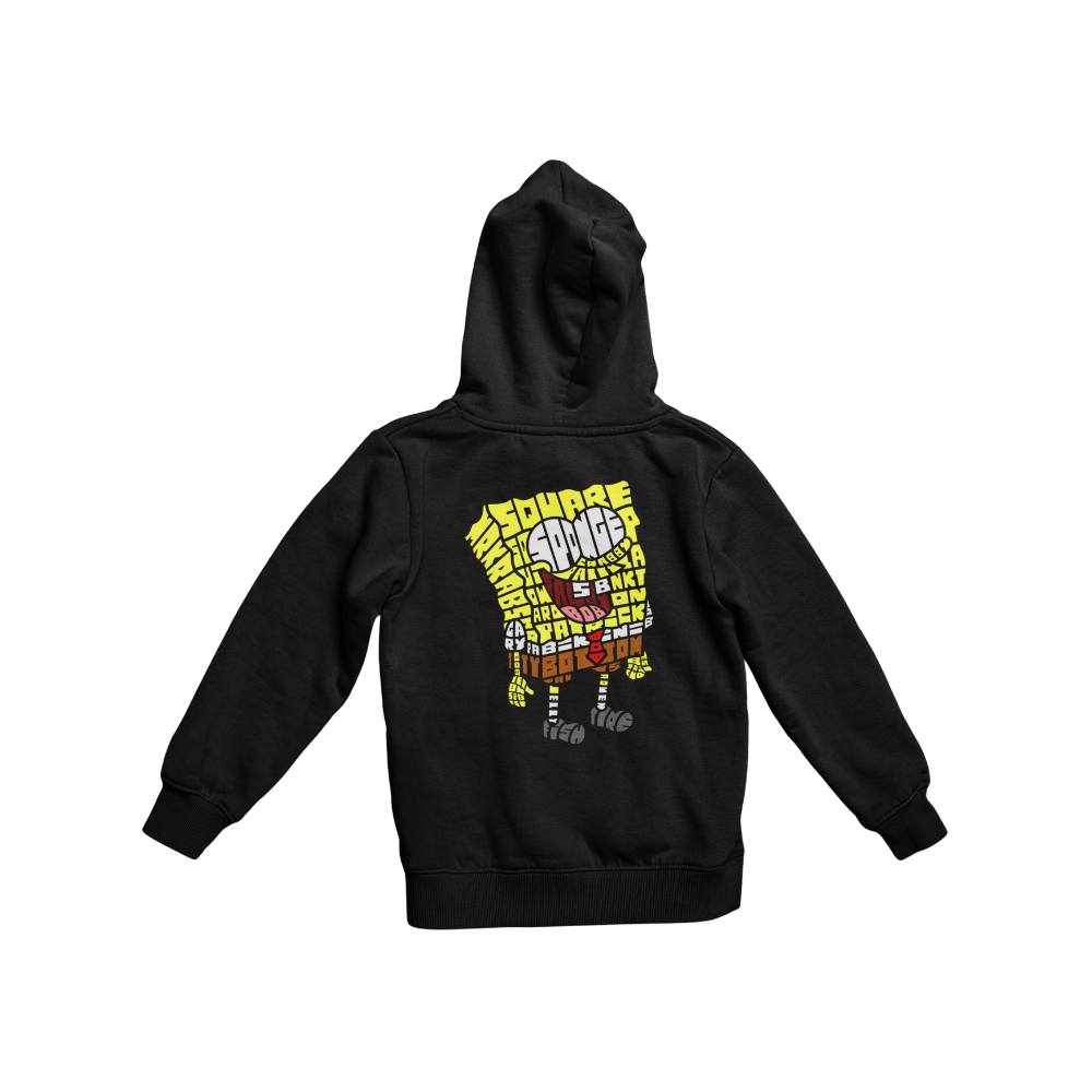 Áo thun in hình SpongeBob kiểu typography – nhân vật màu vàng với nụ cười phấn khích, đầy từ khóa sáng tạo.