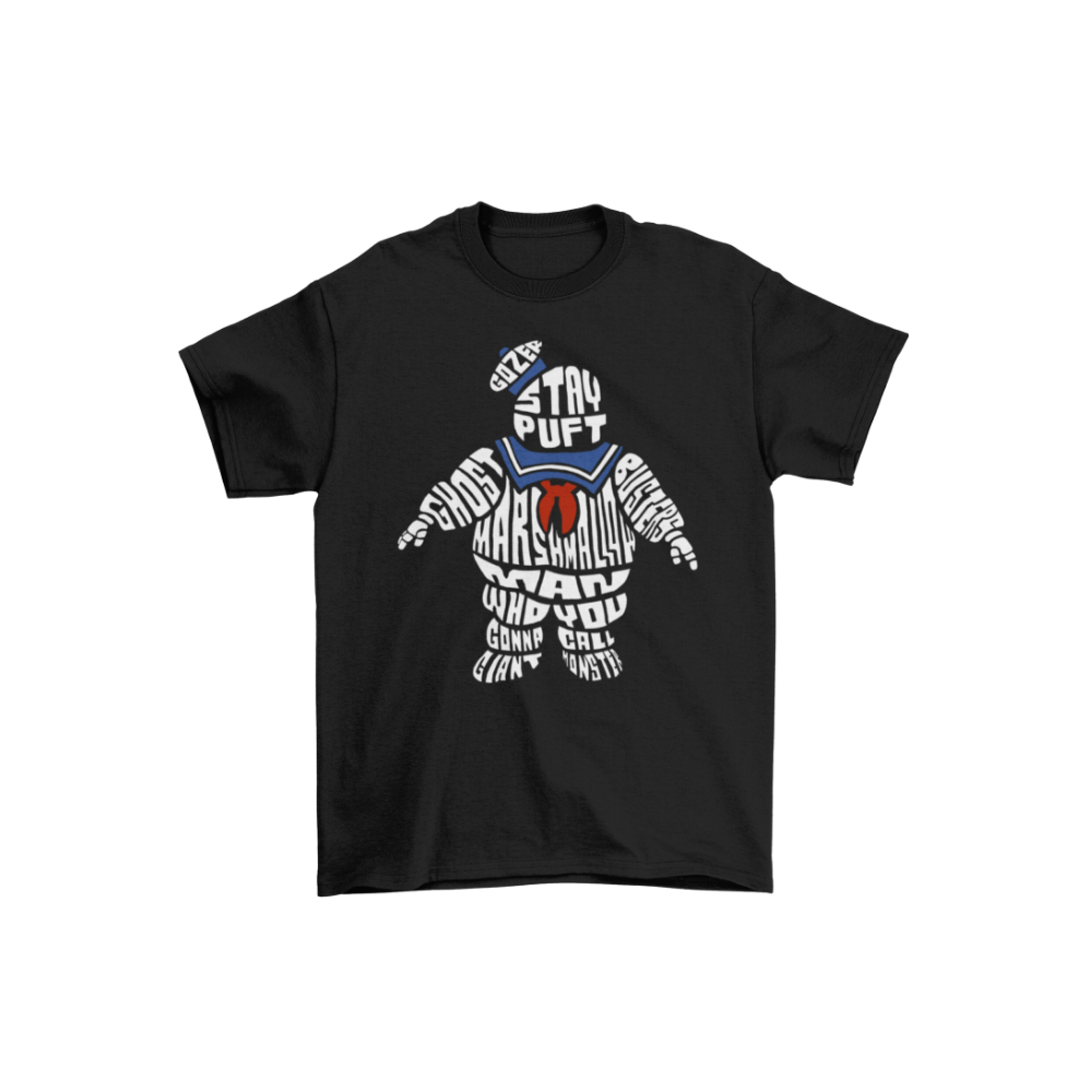 Black t-shirt with a graphic design of a creature and text on a white background