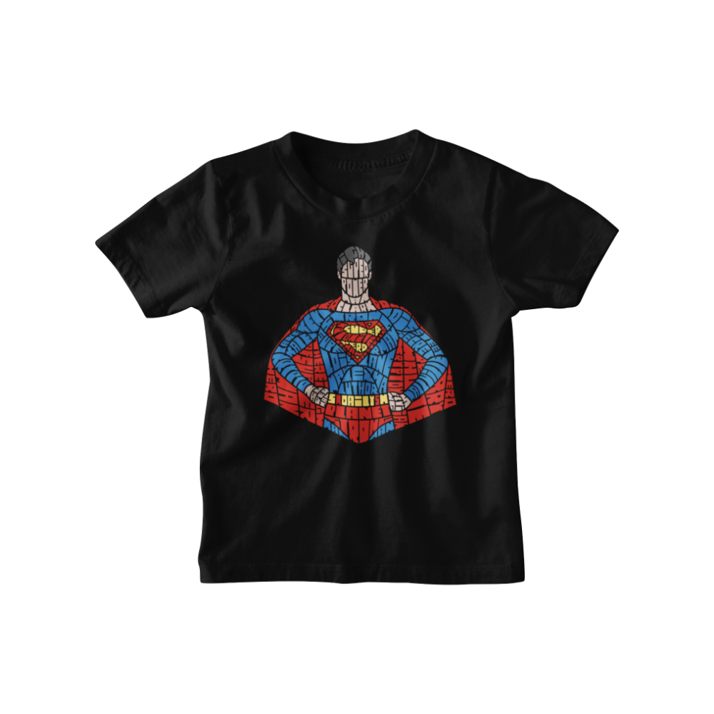 Black t-shirt with Superman logo design on a white background