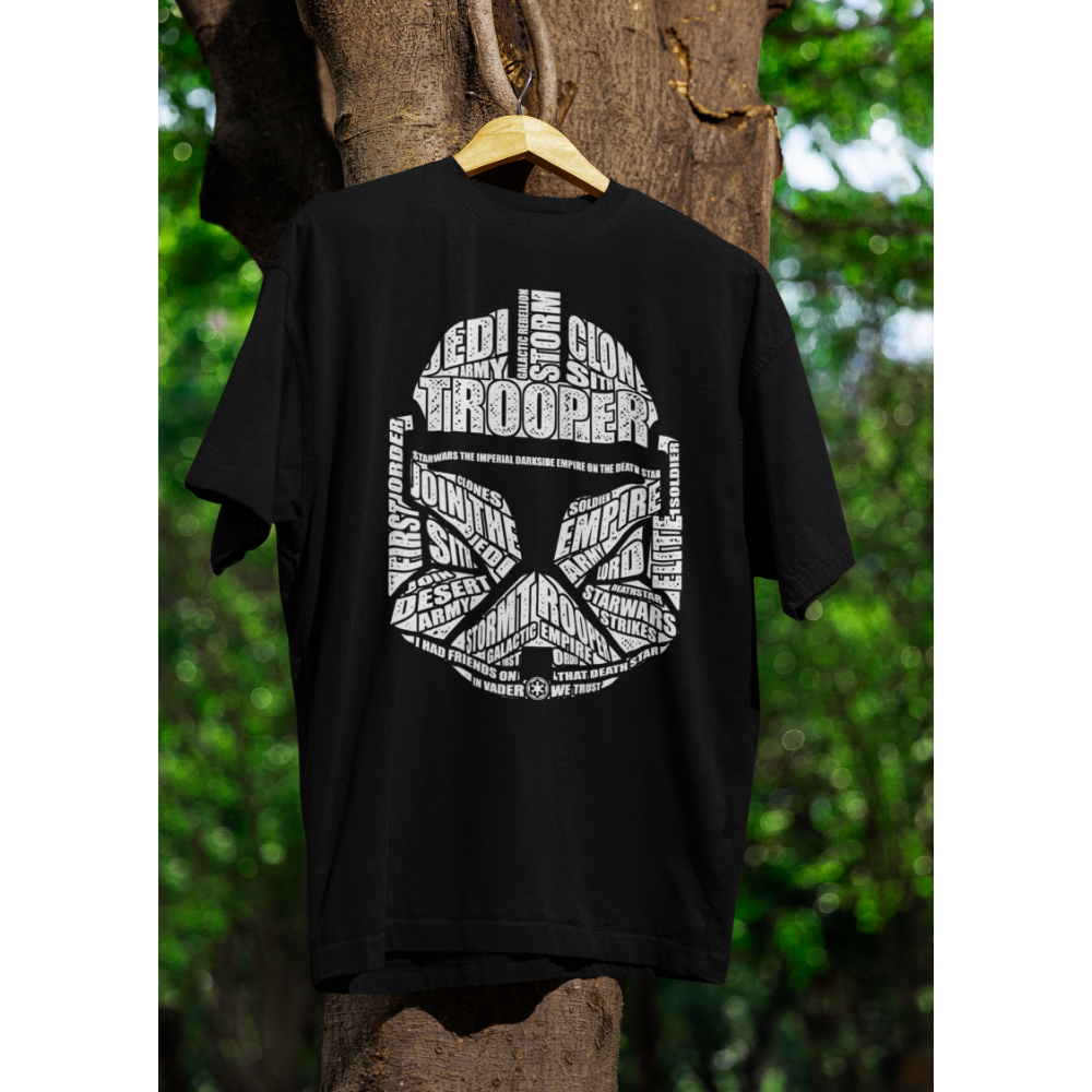 Áo thun Stormtrooper typography trắng đen phong cách Star Wars