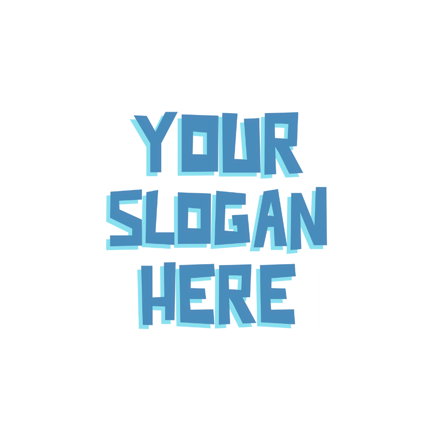 Áo thun trắng in chữ “GOOD VIBES ONLY” font 3D màu xanh, mẫu thứ hai in “YOUR SLOGAN HERE” để cá nhân hóa theo yêu cầu