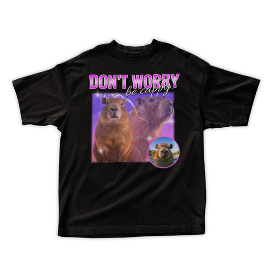 Áo thun Capybara chill, in hình capybara với hiệu ứng sáng, slogan tùy chỉnh, màu sắc neon bắt mắt.