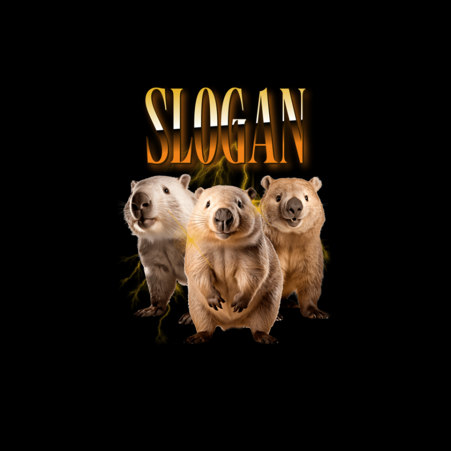 Áo thun wombat cá tính, hình ba chú wombat với hiệu ứng chữ Homies, tự thiết kế slogan hài hước.